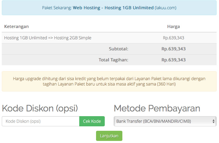 rincian biaya upgrade hosting
