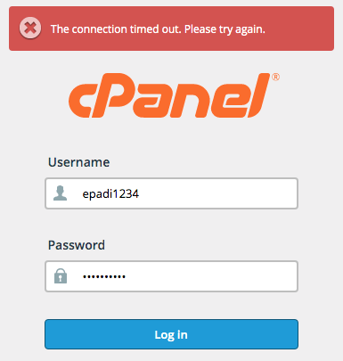 gagal login cpanel the connection timed out