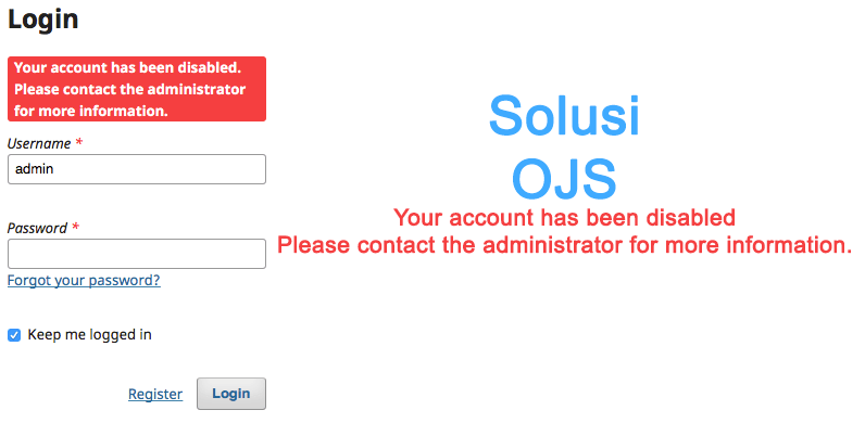 Error Login OJS Your account has been disabled