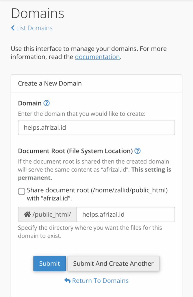 Menu List Domains cPanel by e-Padi
