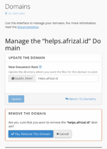 Remove the domain cPanel by e-Padi