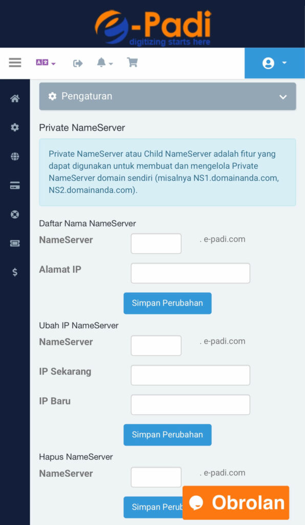Cara Ganti IP NameServer Private di e-Padi